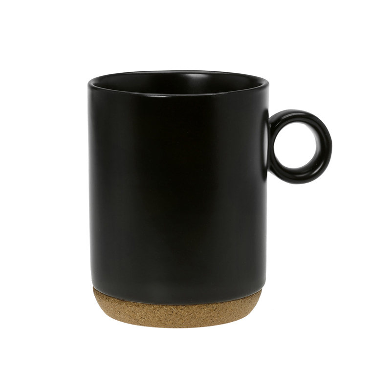 Cryspo Trio Κούπα Πορσελάνης Μαύρη 'Cork Mug' 300ml με Βάση από Φελλό 1003525